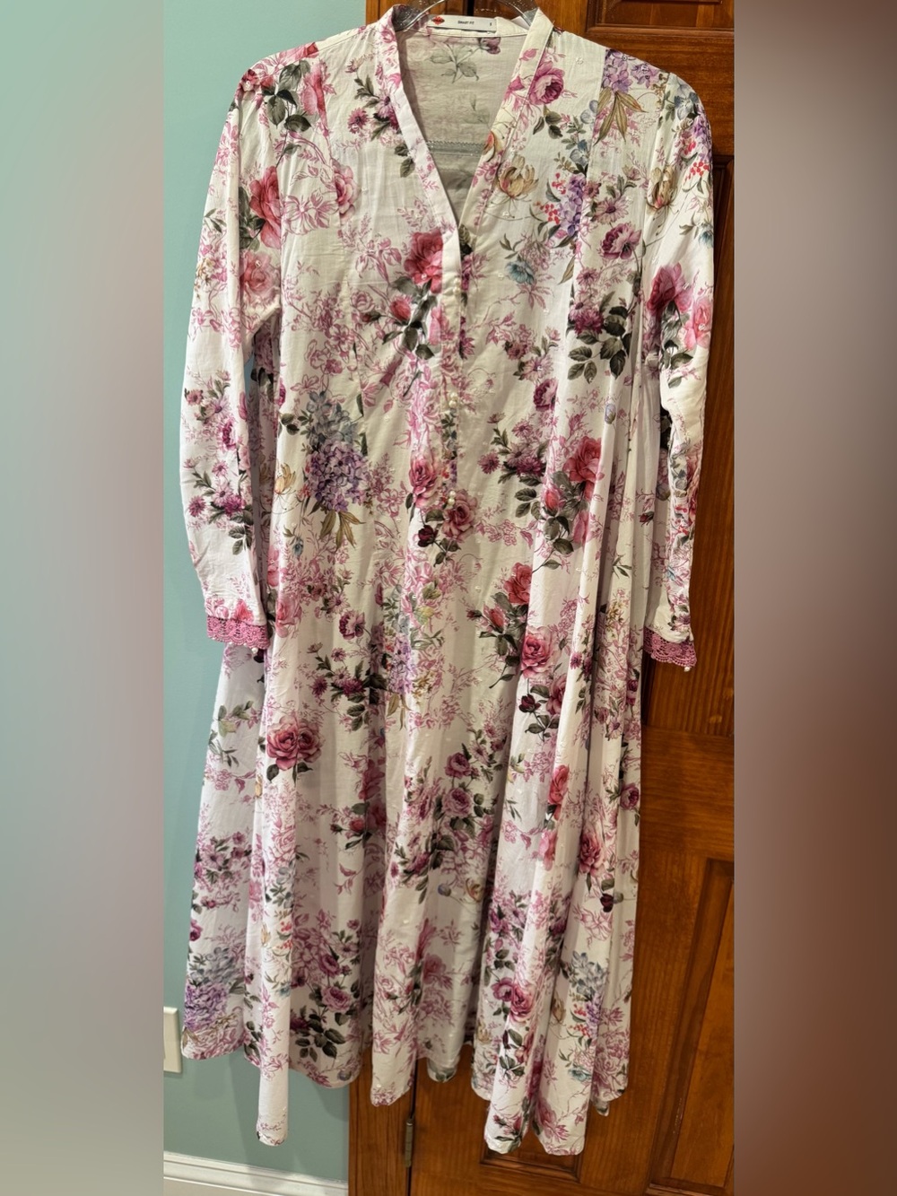 Ready To Wear Floral V-Neck Dress With Matching Scarf